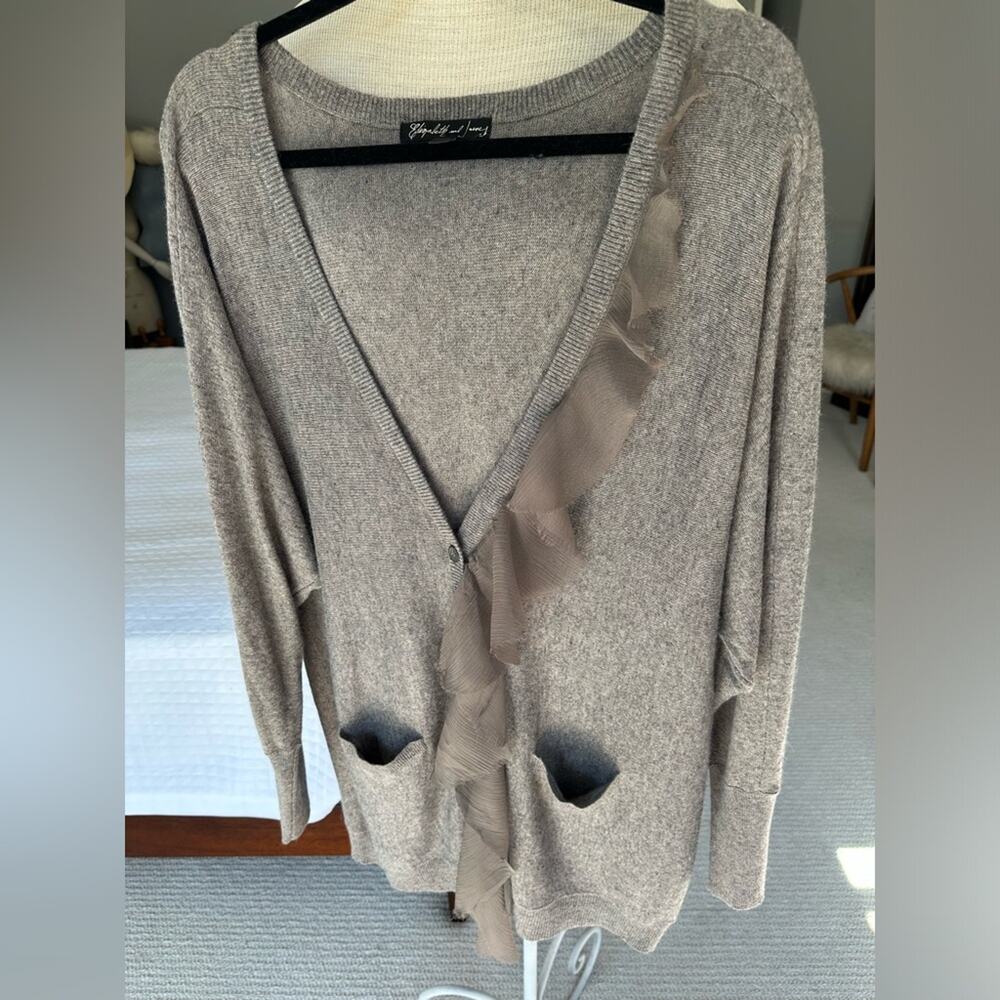 Elizabeth & James Gray Ruffle Cardigan, size large - Picture 2 of 12